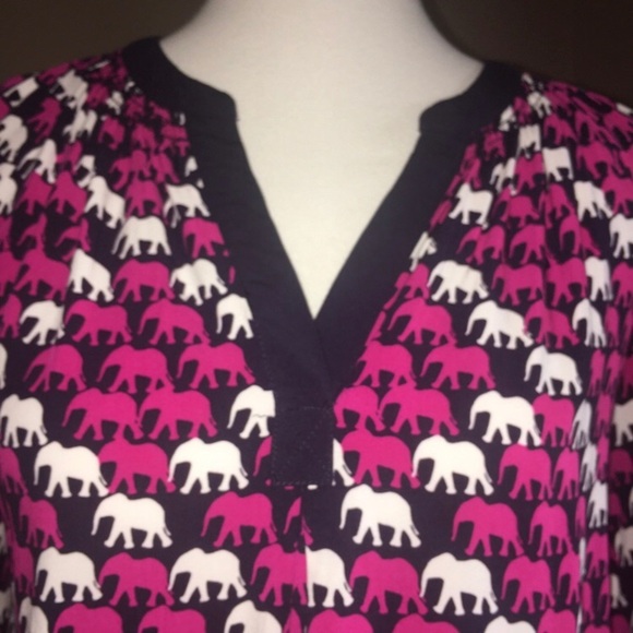 Crown & Ivy Elephant Lightweight Split Neck Top - Picture 3 of 8